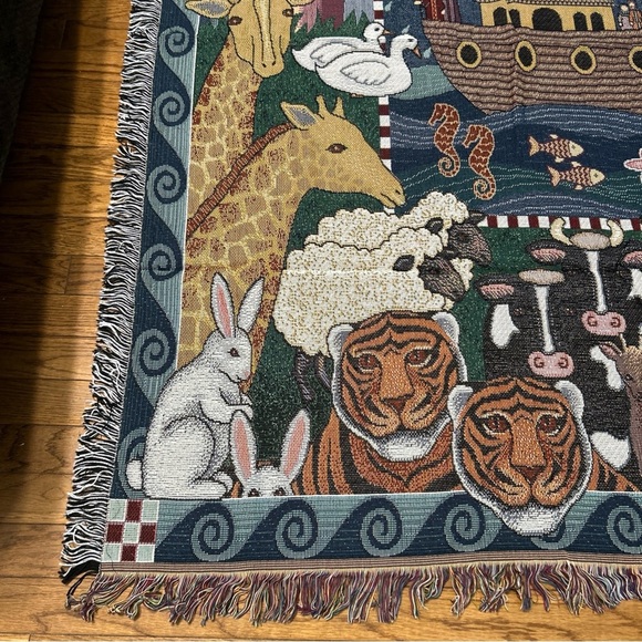 Vtg 1998 American Weavers Noah's Ark Throw Blanket Wall Tapestry USA 52x62 NEW - Picture 3 of 9